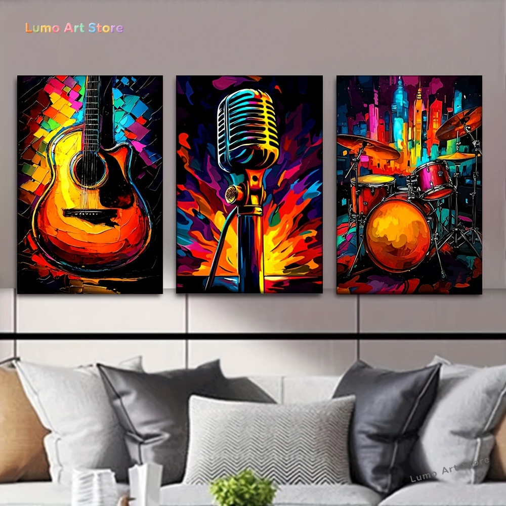 Musical Instrument In Drawing - 2D 3개 세트, 캔버스 그림--프레임 없음,